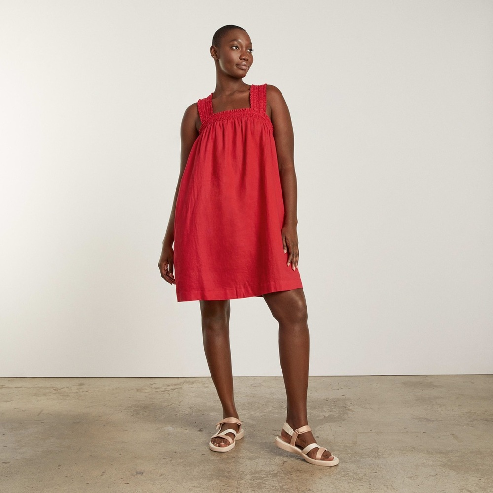 Everlane The Smocked Linen Dress in red size medium tank dress